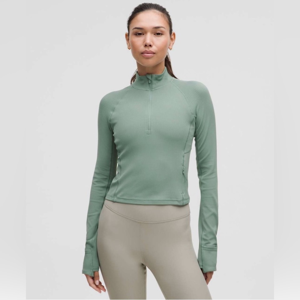 Lululemon Ready to Rulu Cropped 1/2 Zip Crater Blue Sz Large Never Worn
